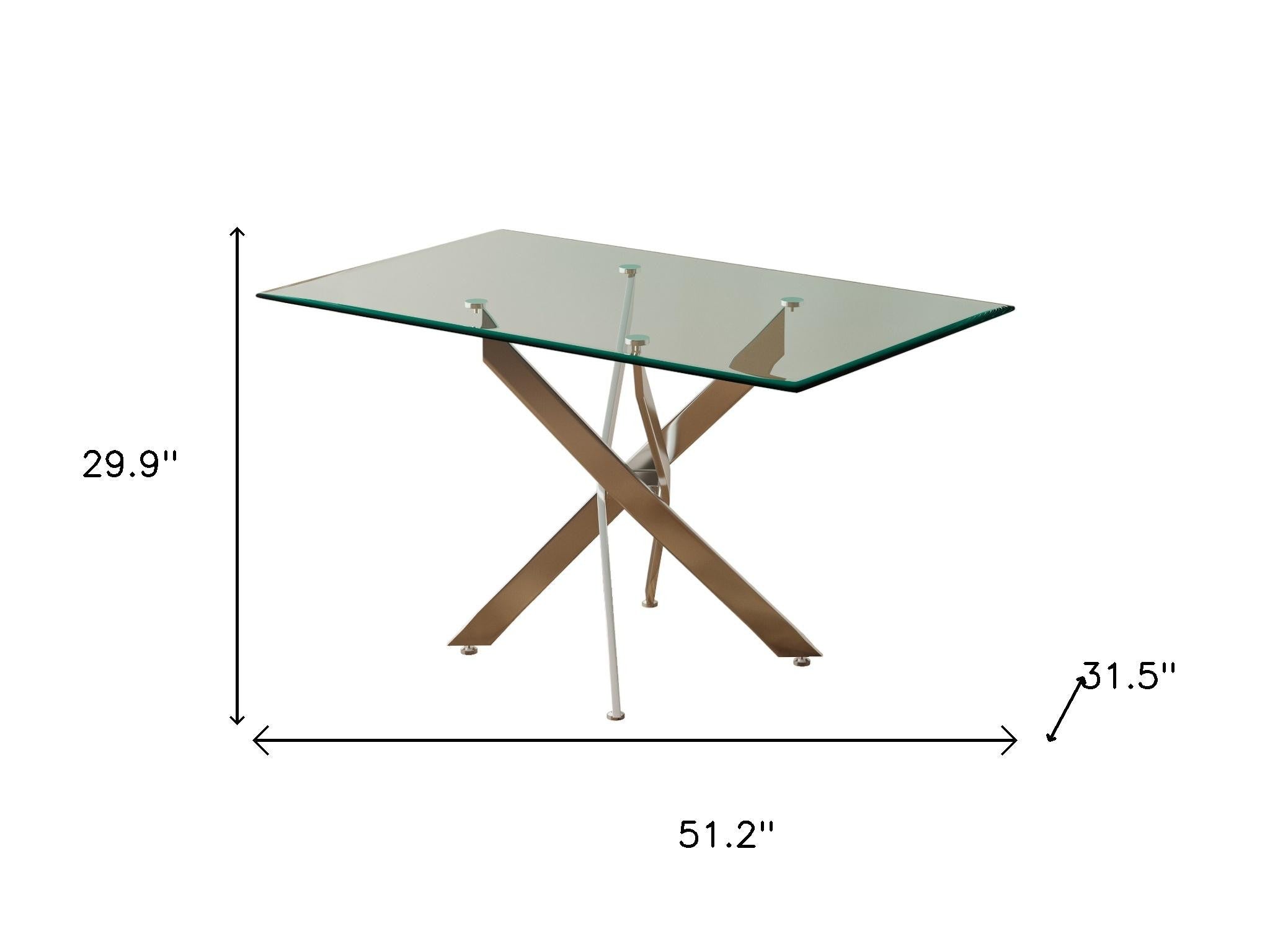 51" Clear And Silver Glass And Metal Trestle Base Dining Table - GreatEagleInc