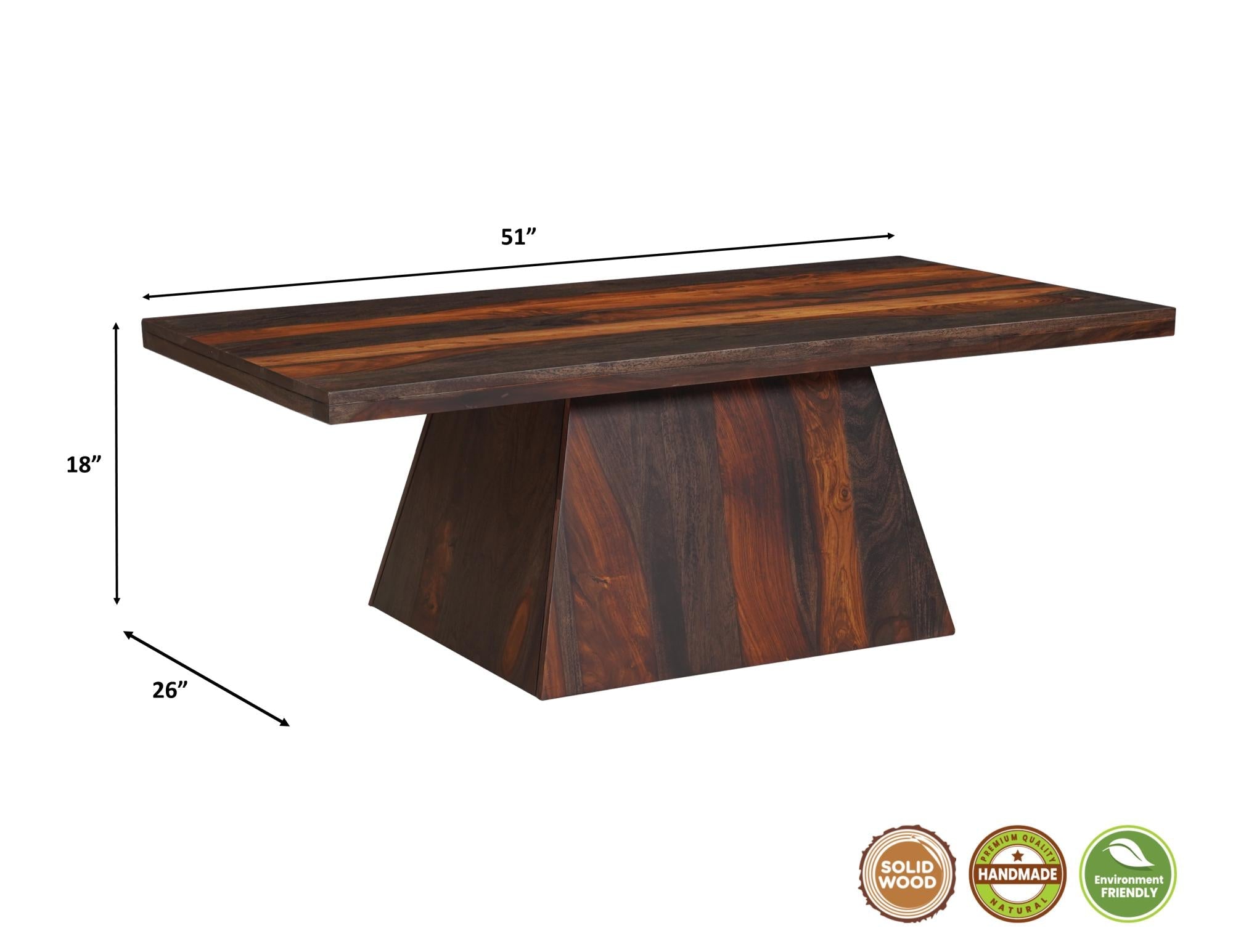 51" Dark Brown Solid Wood Pedestal Coffee Table Homeroots Living Room