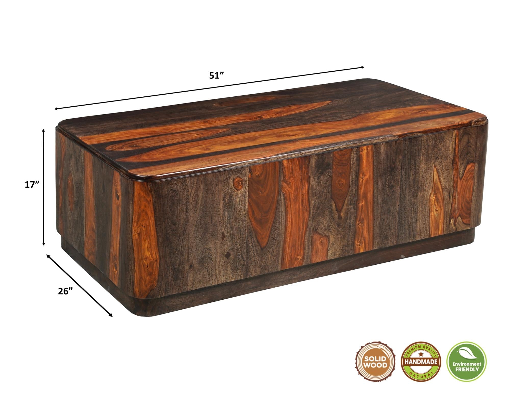 51" Dark Brown Solid Wood Solid Coffee Table Homeroots Living Room