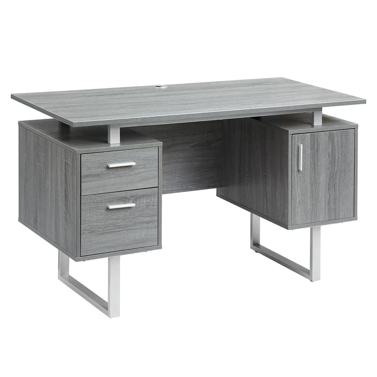 51" Gray and Silver Wood and Steel Pedestal Executive Desk With Two Drawers Homeroots Office