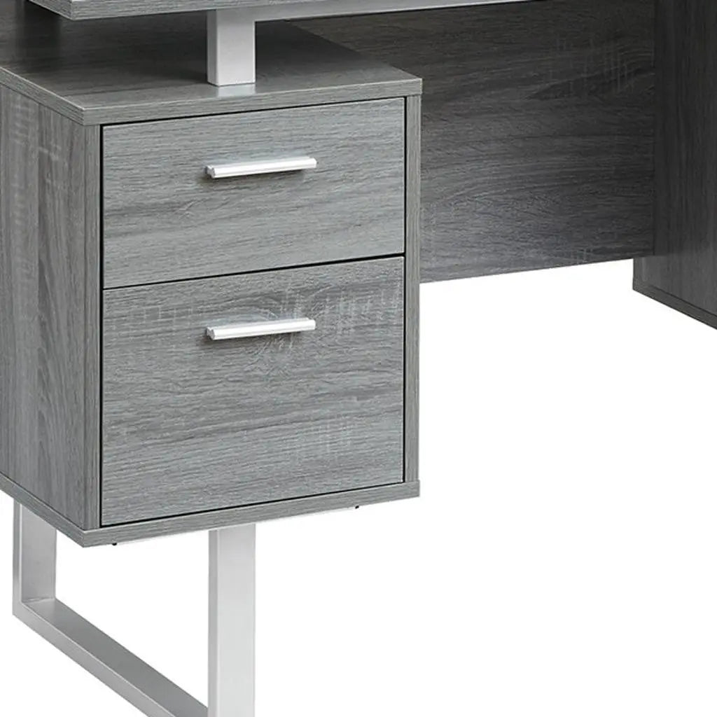 51" Gray and Silver Wood and Steel Pedestal Executive Desk With Two Drawers Homeroots Office