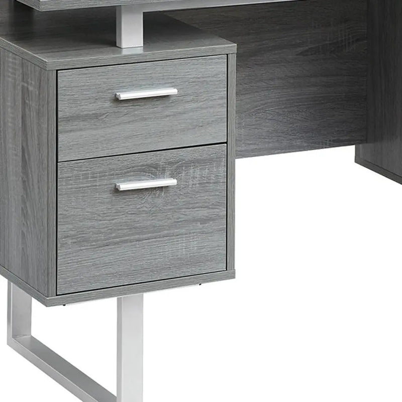 51" Gray and Silver Wood and Steel Pedestal Executive Desk With Two Drawers Homeroots Office