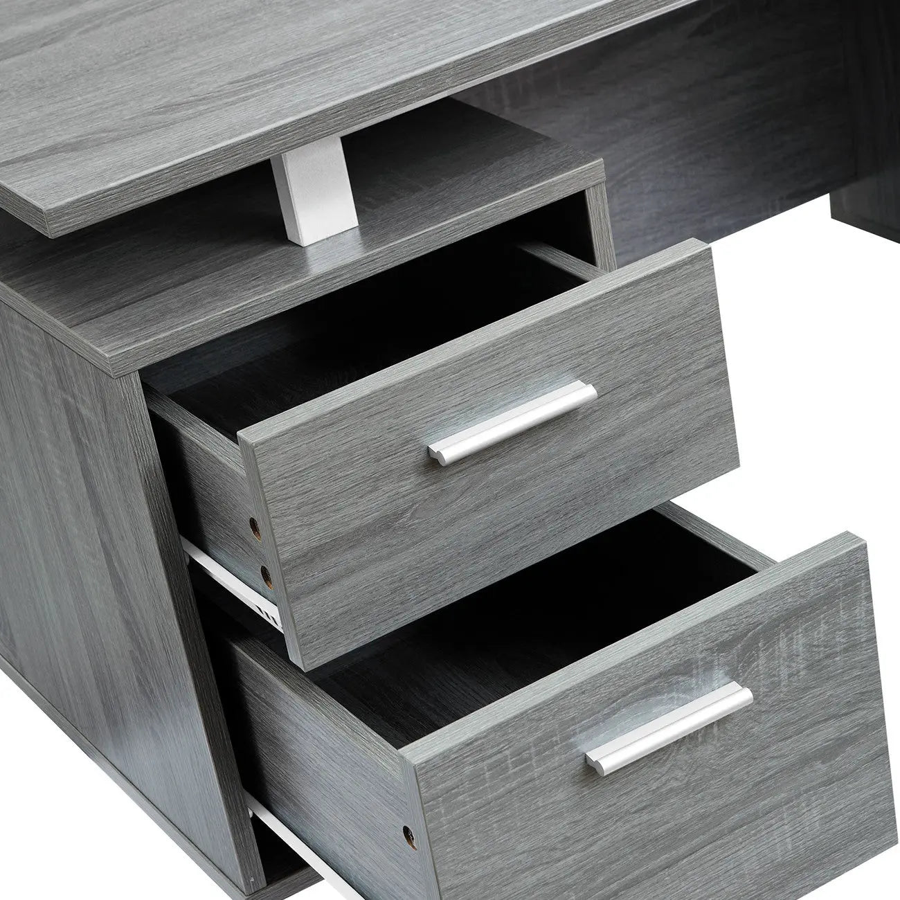51" Gray and Silver Wood and Steel Pedestal Executive Desk With Two Drawers Homeroots Office