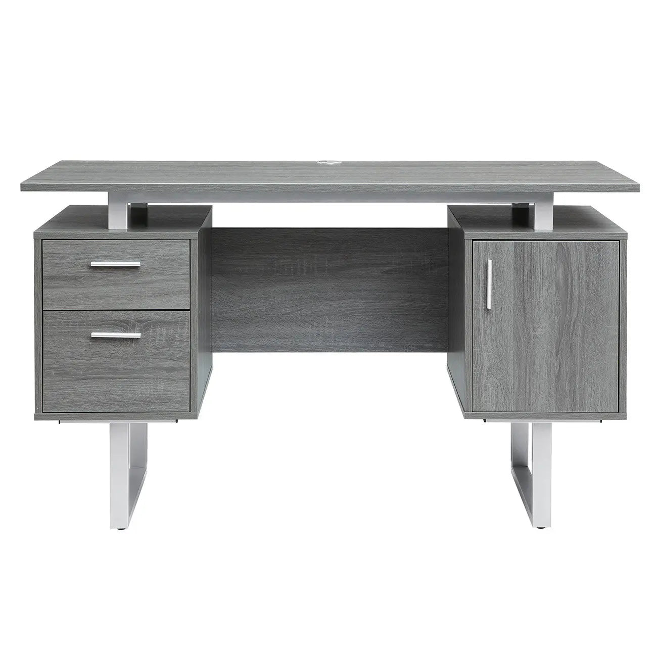 51" Gray and Silver Wood and Steel Pedestal Executive Desk With Two Drawers Homeroots Office