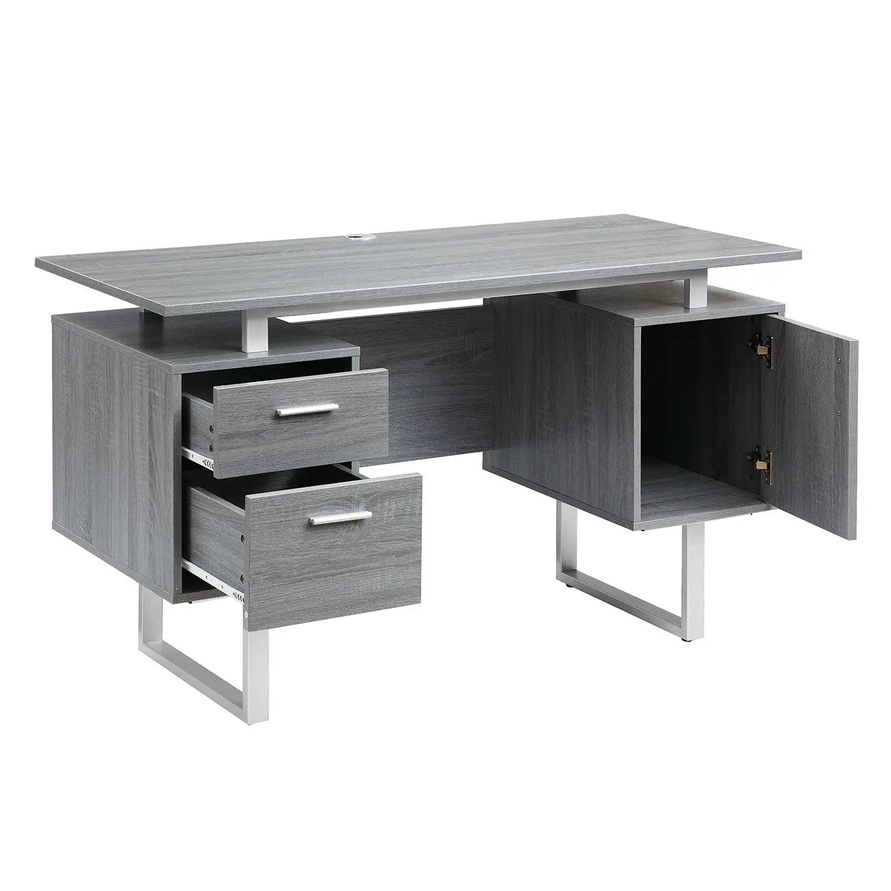 51" Gray and Silver Wood and Steel Pedestal Executive Desk With Two Drawers Homeroots Office