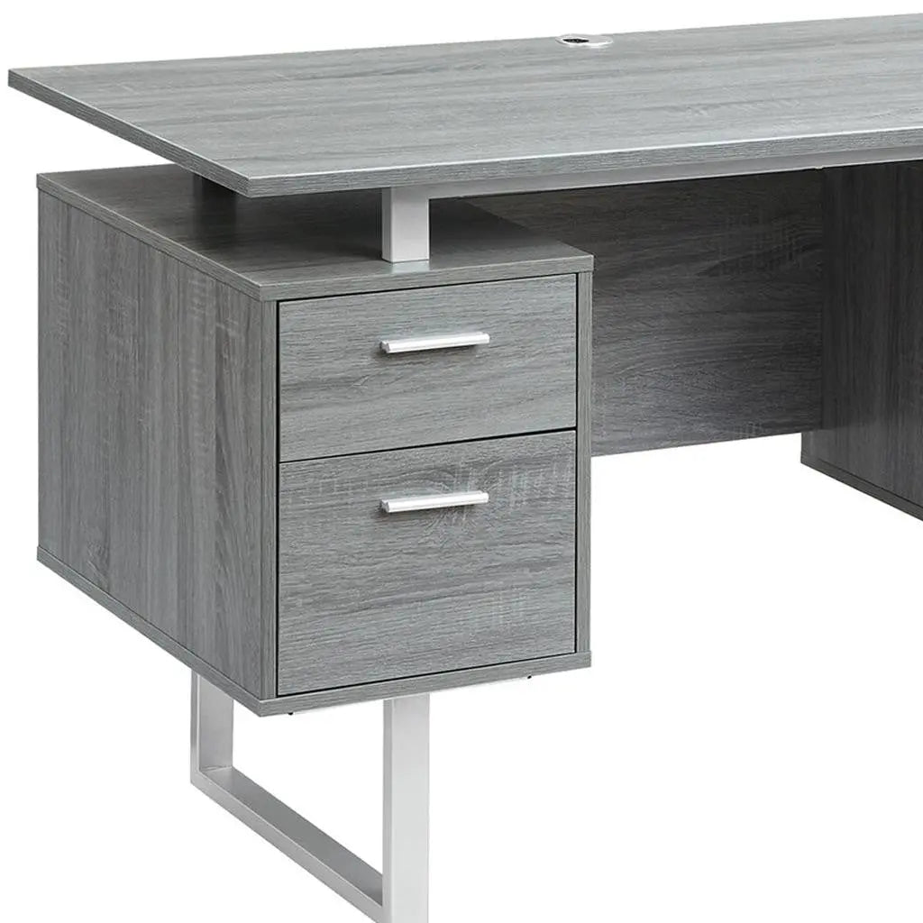 51" Gray and Silver Wood and Steel Pedestal Executive Desk With Two Drawers Homeroots Office