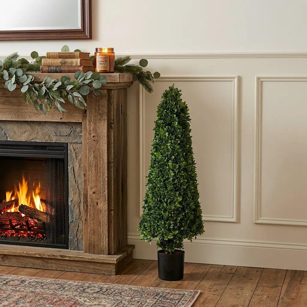 51" Green Artificial Boxwood Tree In Round Black Metal Pot Homeroots Home Decor