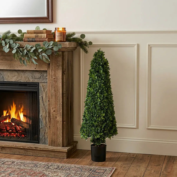 51" Green Artificial Boxwood Tree In Round Black Metal Pot Homeroots Home Decor