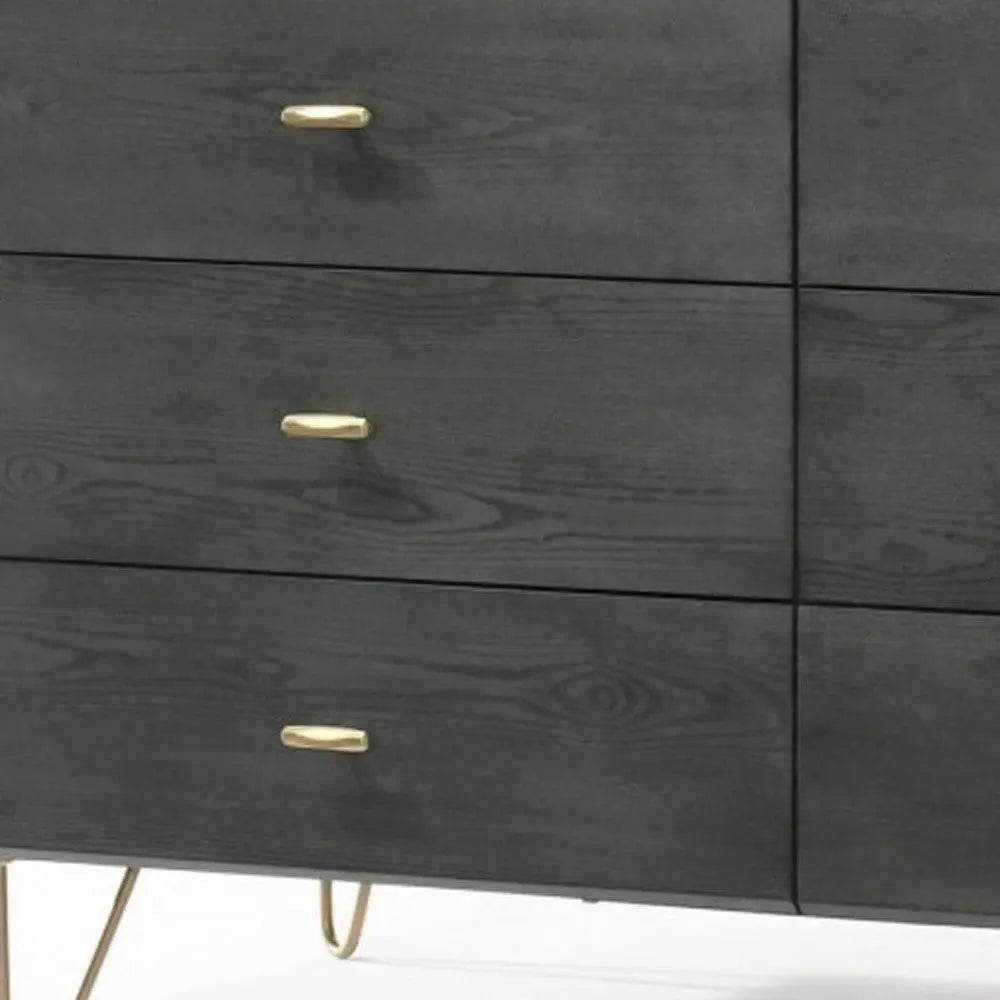 51" Grey Manufactured Wood Six Drawer Double Dresser Homeroots Bed & Bath