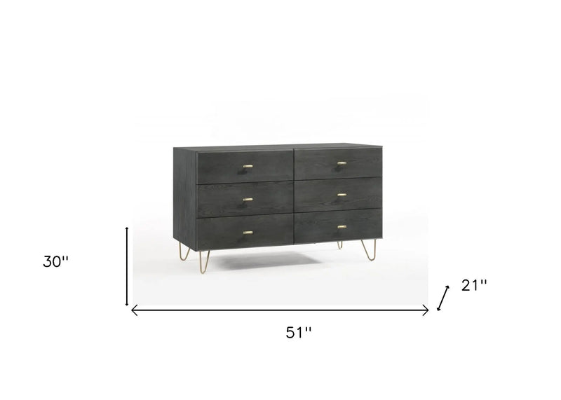 51" Grey Manufactured Wood Six Drawer Double Dresser Homeroots Bed & Bath