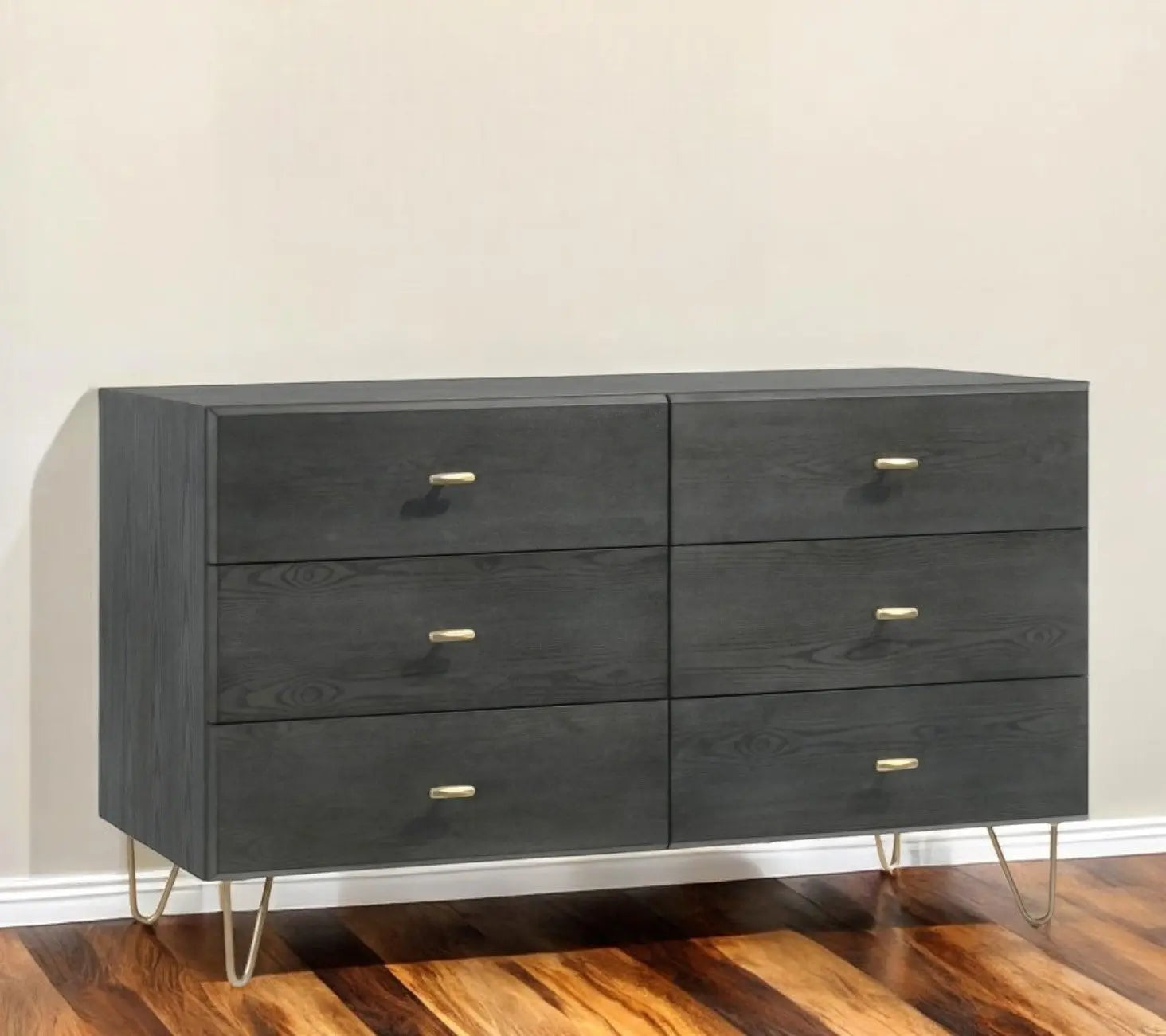 51" Grey Manufactured Wood Six Drawer Double Dresser Homeroots Bed & Bath