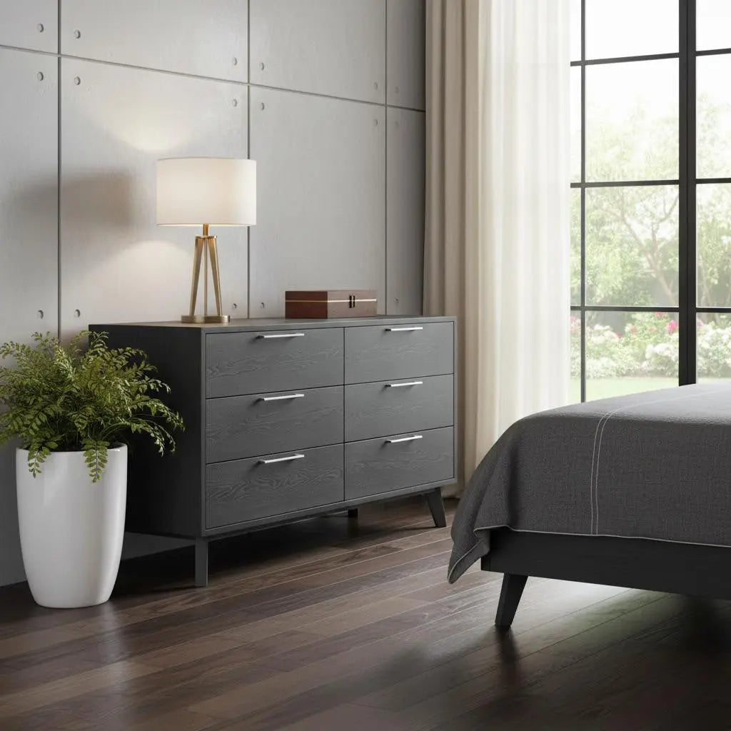 51" Grey Wash Solid Wood Six Drawer Double Dresser Homeroots Bed & Bath