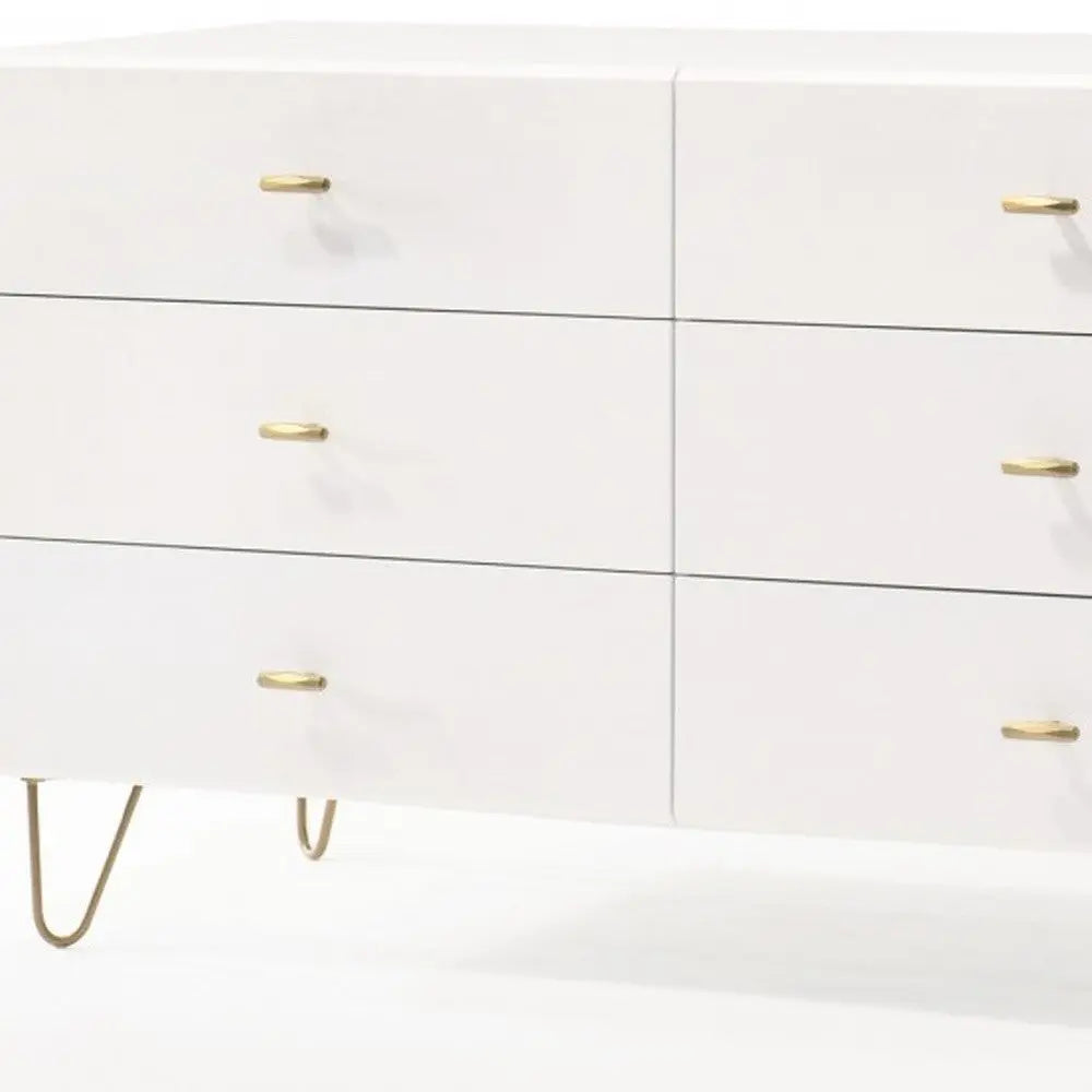 51" White Manufactured Wood Six Drawer Double Dresser Homeroots Bed & Bath