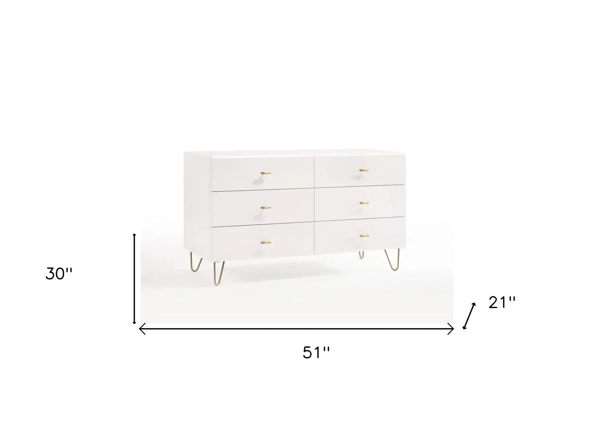 51" White Manufactured Wood Six Drawer Double Dresser Homeroots Bed & Bath