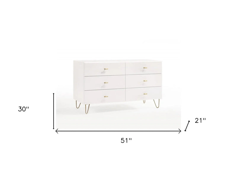 51" White Manufactured Wood Six Drawer Double Dresser Homeroots Bed & Bath