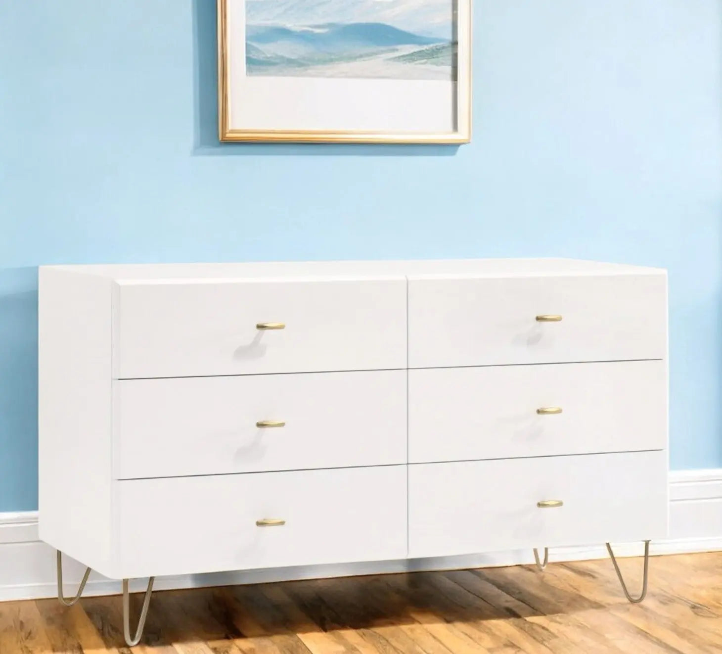 51" White Manufactured Wood Six Drawer Double Dresser Homeroots Bed & Bath