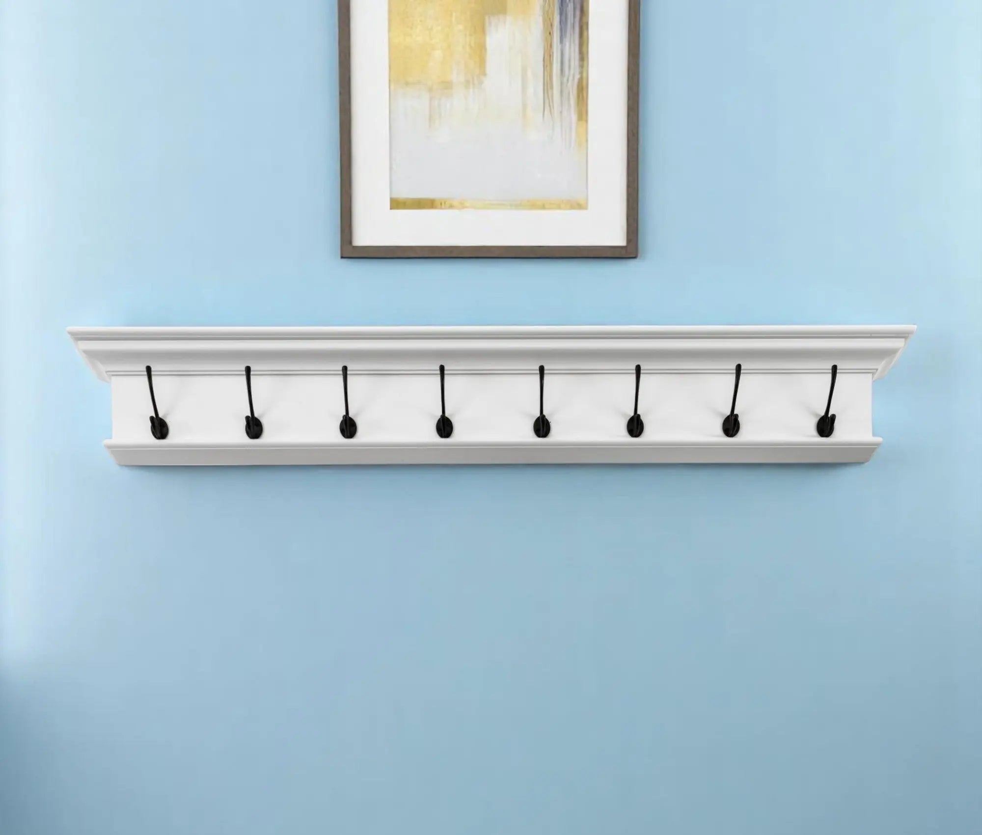 51" White Solid Wood Eight Hook Wall Mount Coat Rack - GreatEagleInc