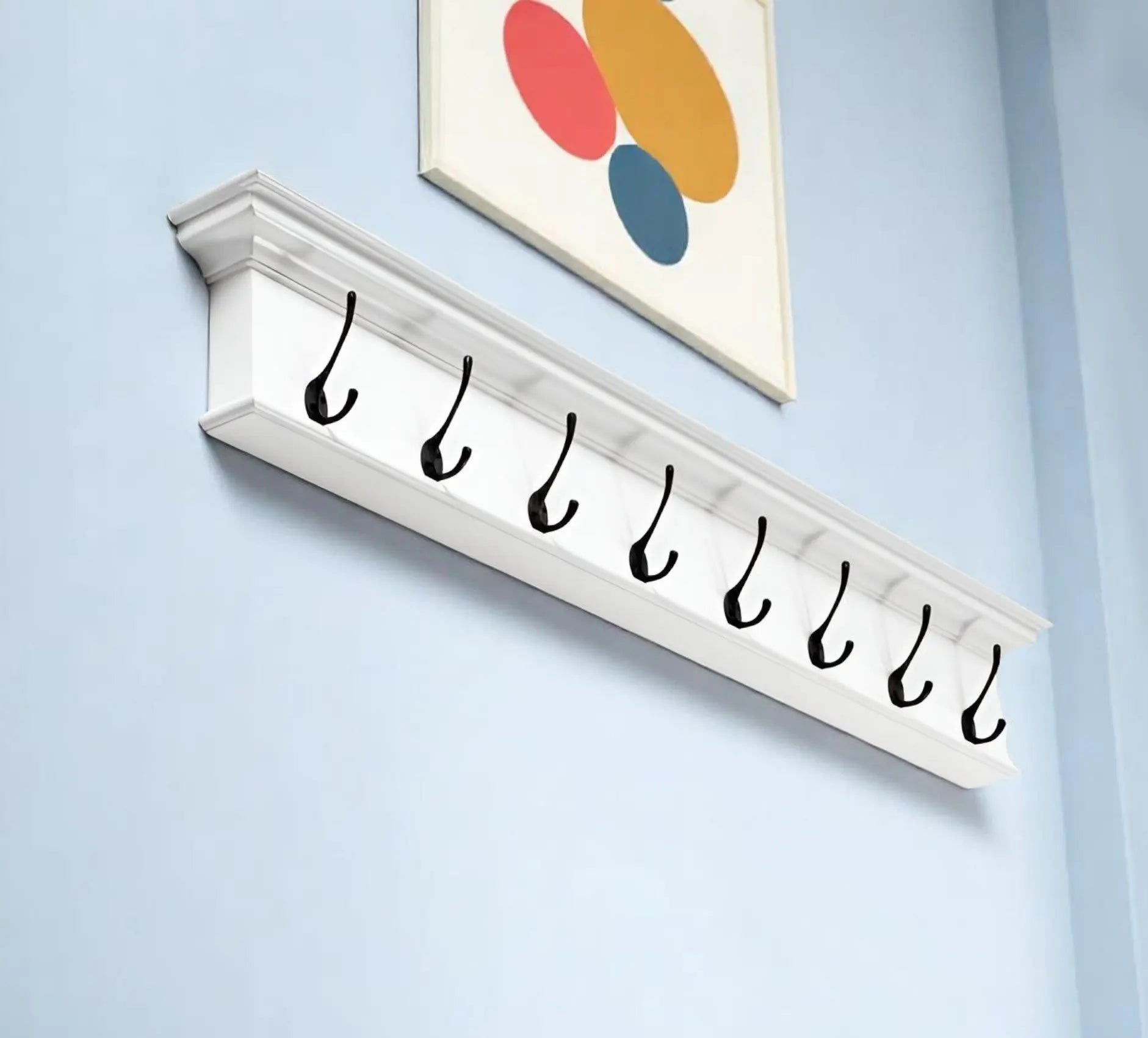 51" White Solid Wood Eight Hook Wall Mount Coat Rack - GreatEagleInc