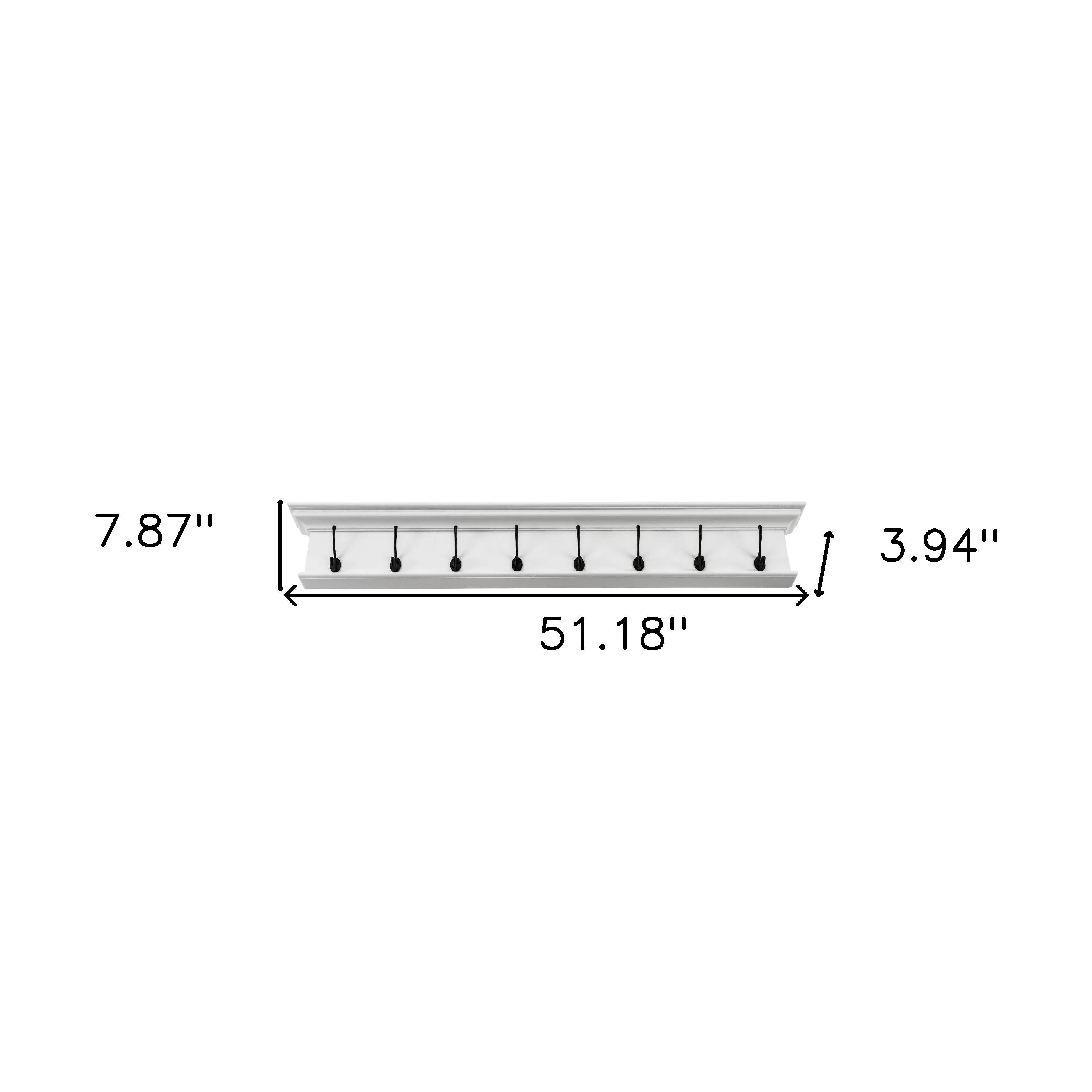51" White Solid Wood Eight Hook Wall Mount Coat Rack - GreatEagleInc