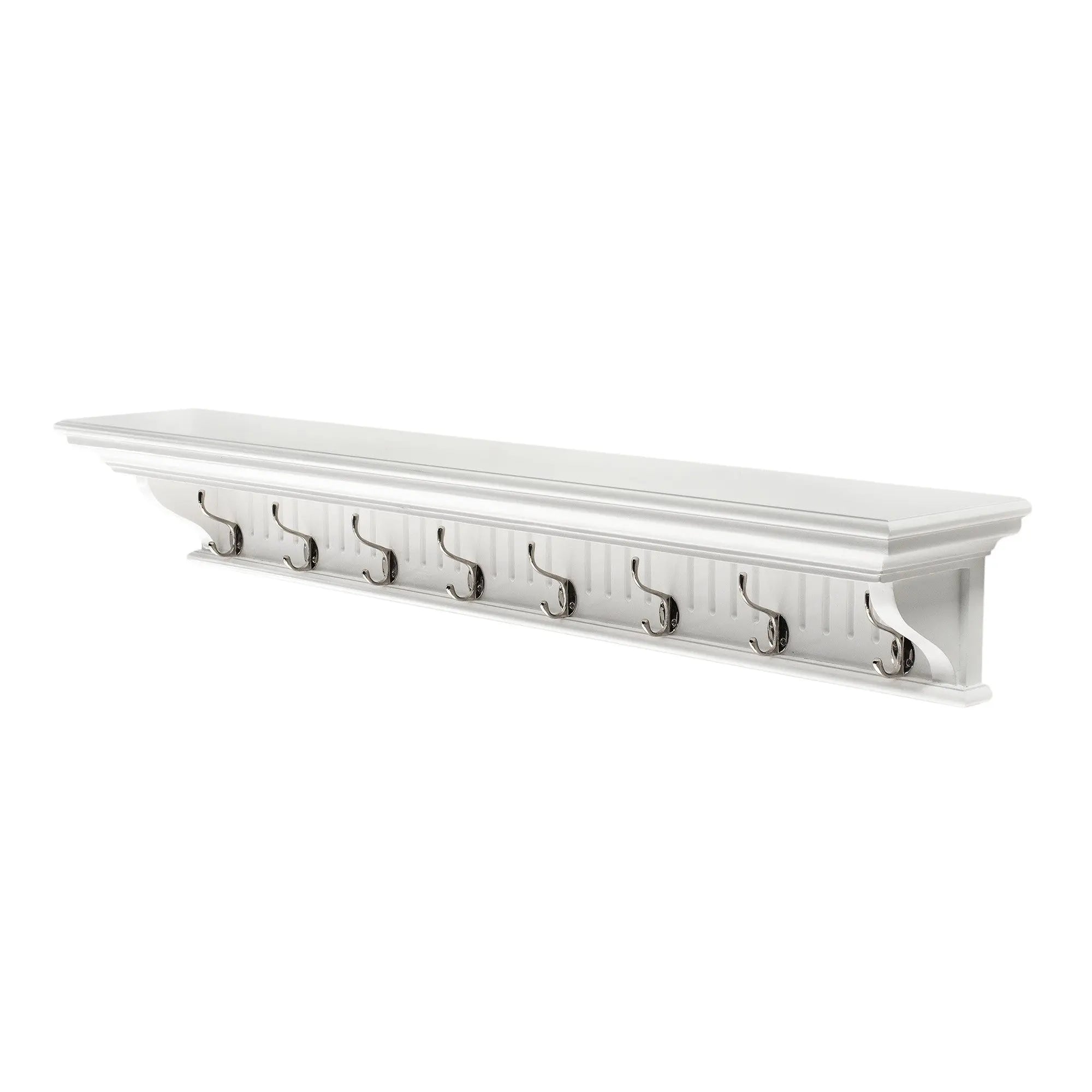 51" White Solid Wood Eight Hook Wall Mount Coat Rack - GreatEagleInc