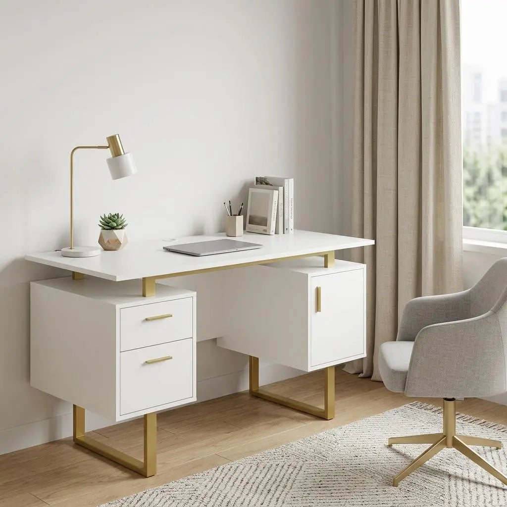51" White Wood Computer Desk With Two Drawers Homeroots