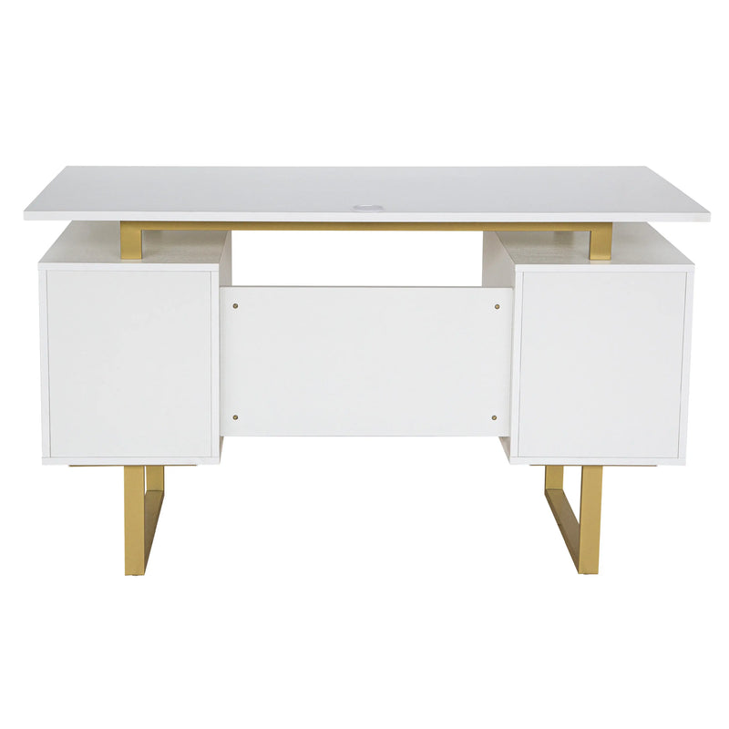 51" White Wood Computer Desk With Two Drawers Homeroots