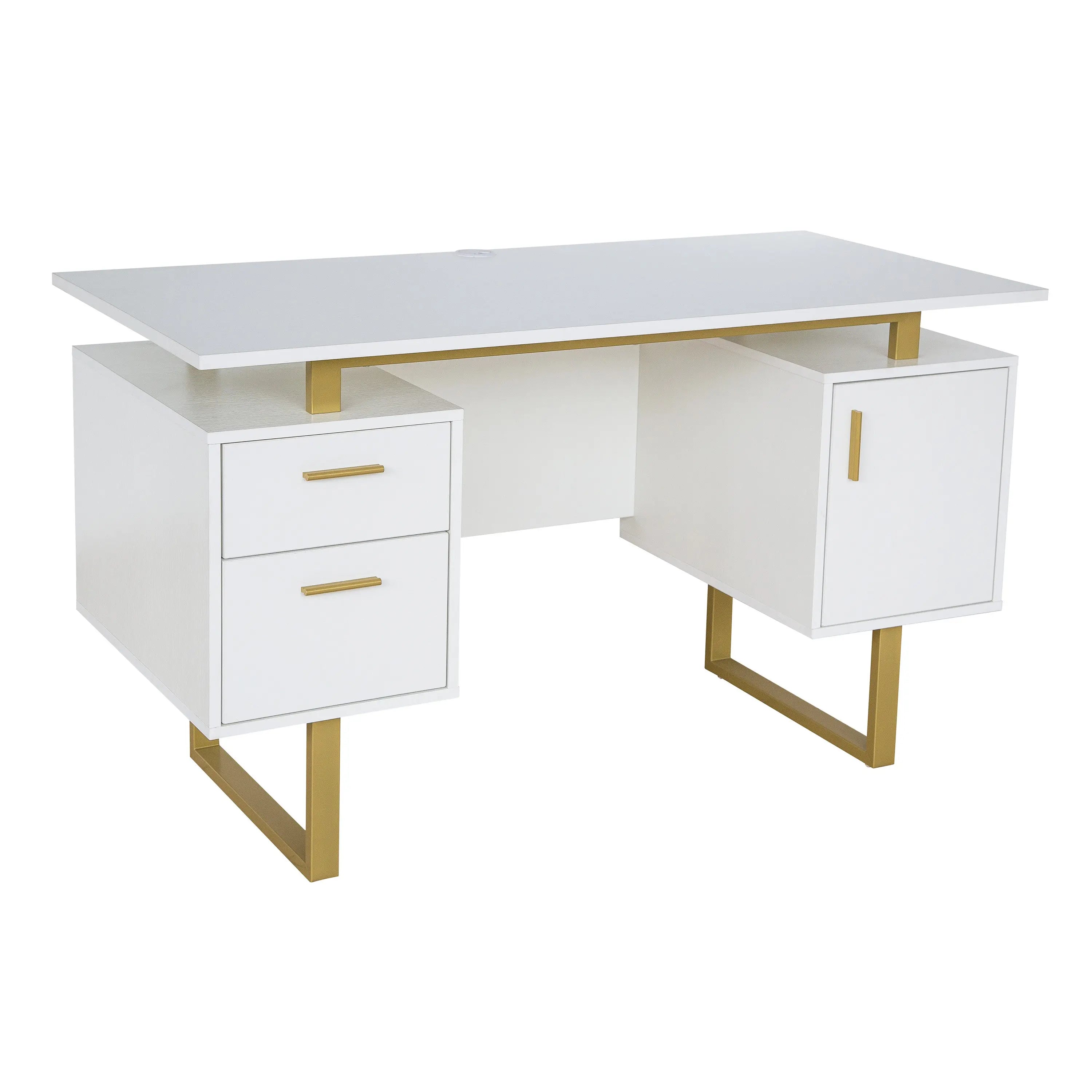 51" White Wood Computer Desk With Two Drawers Homeroots