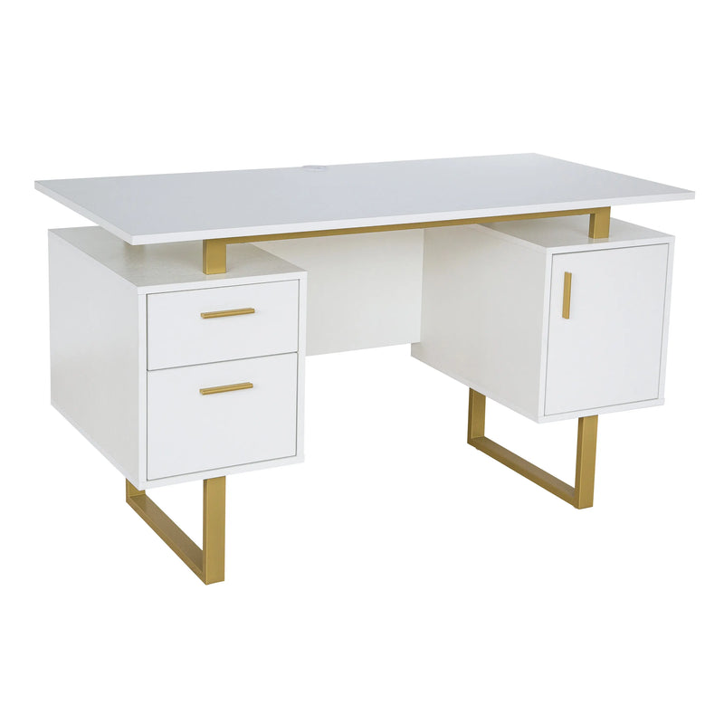 51" White Wood Computer Desk With Two Drawers Homeroots