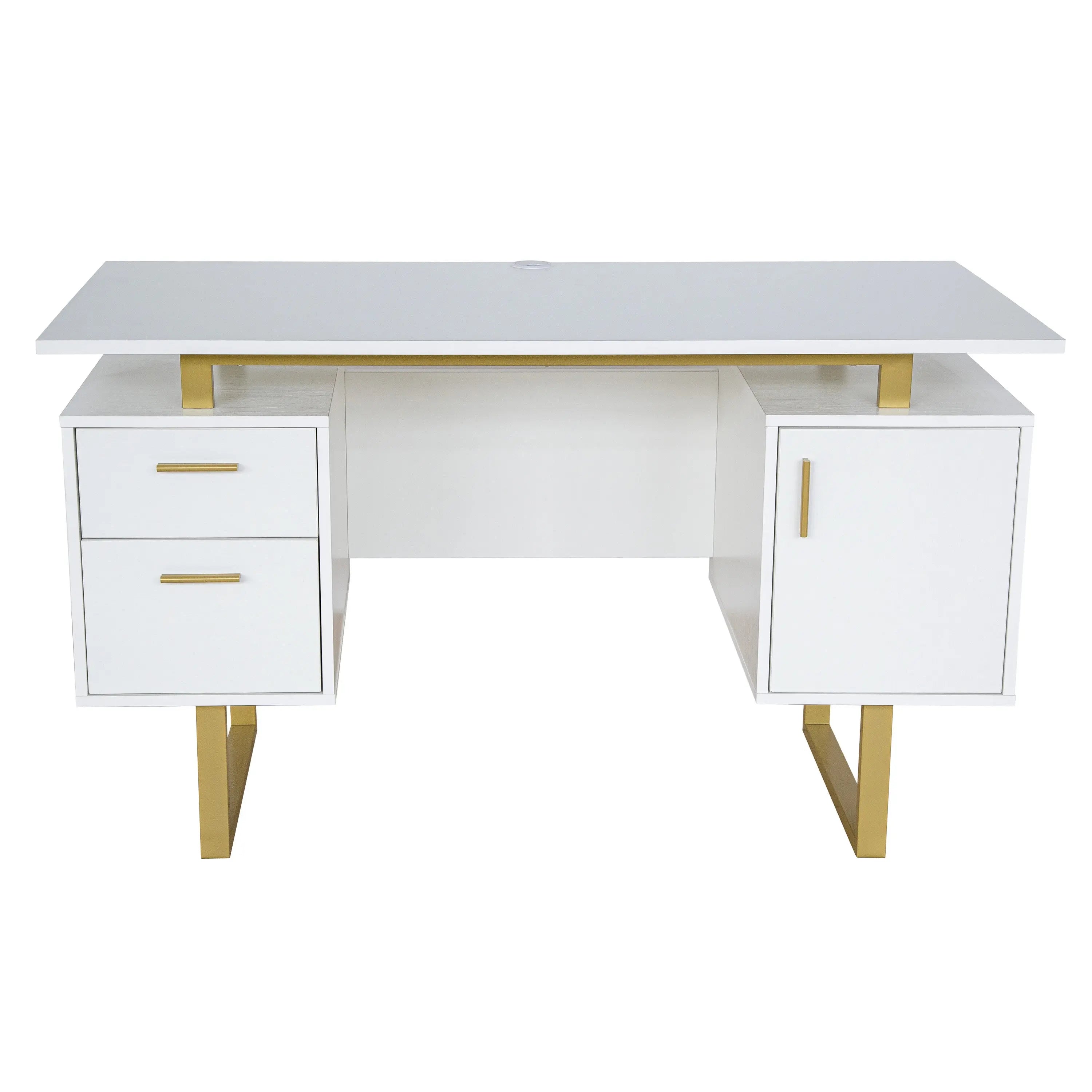 51" White Wood Computer Desk With Two Drawers Homeroots