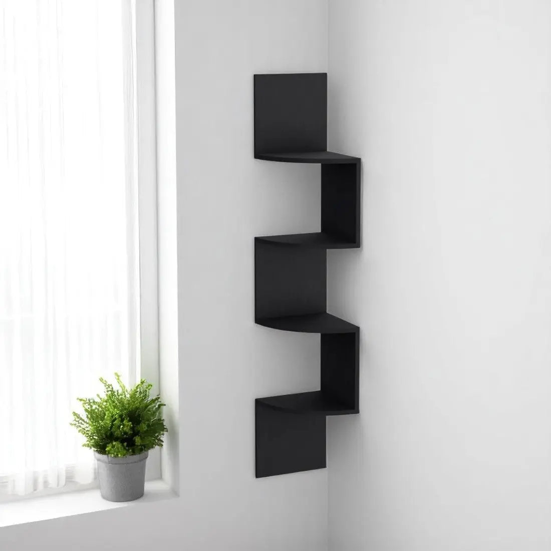 52" Black Wood Wall Mounted Corner Shelf Homeroots Organization