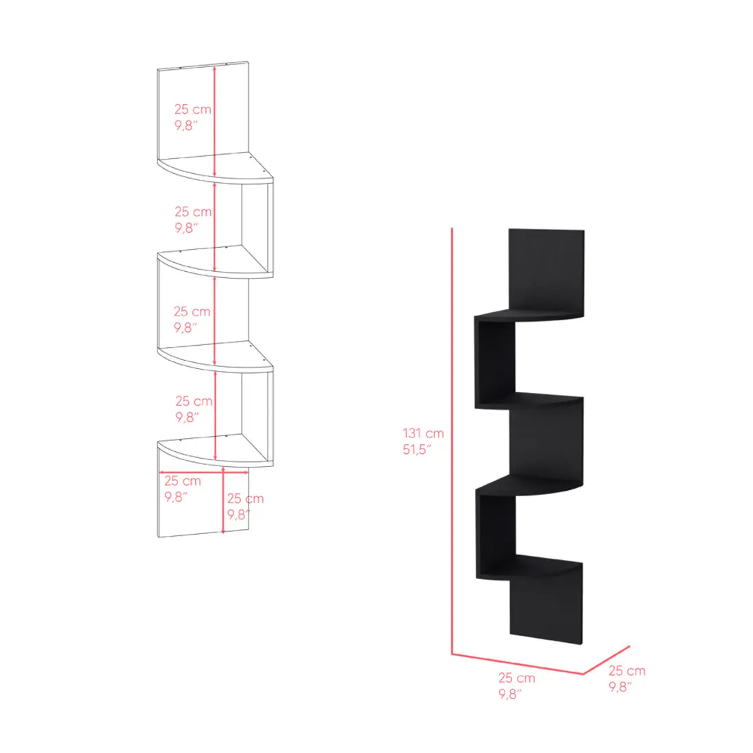 52" Black Wood Wall Mounted Corner Shelf Homeroots Organization