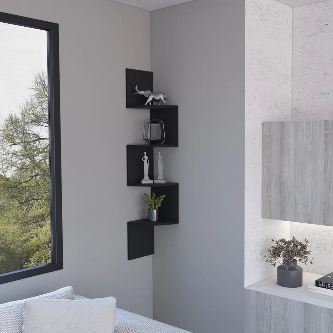 52" Black Wood Wall Mounted Corner Shelf Homeroots Organization