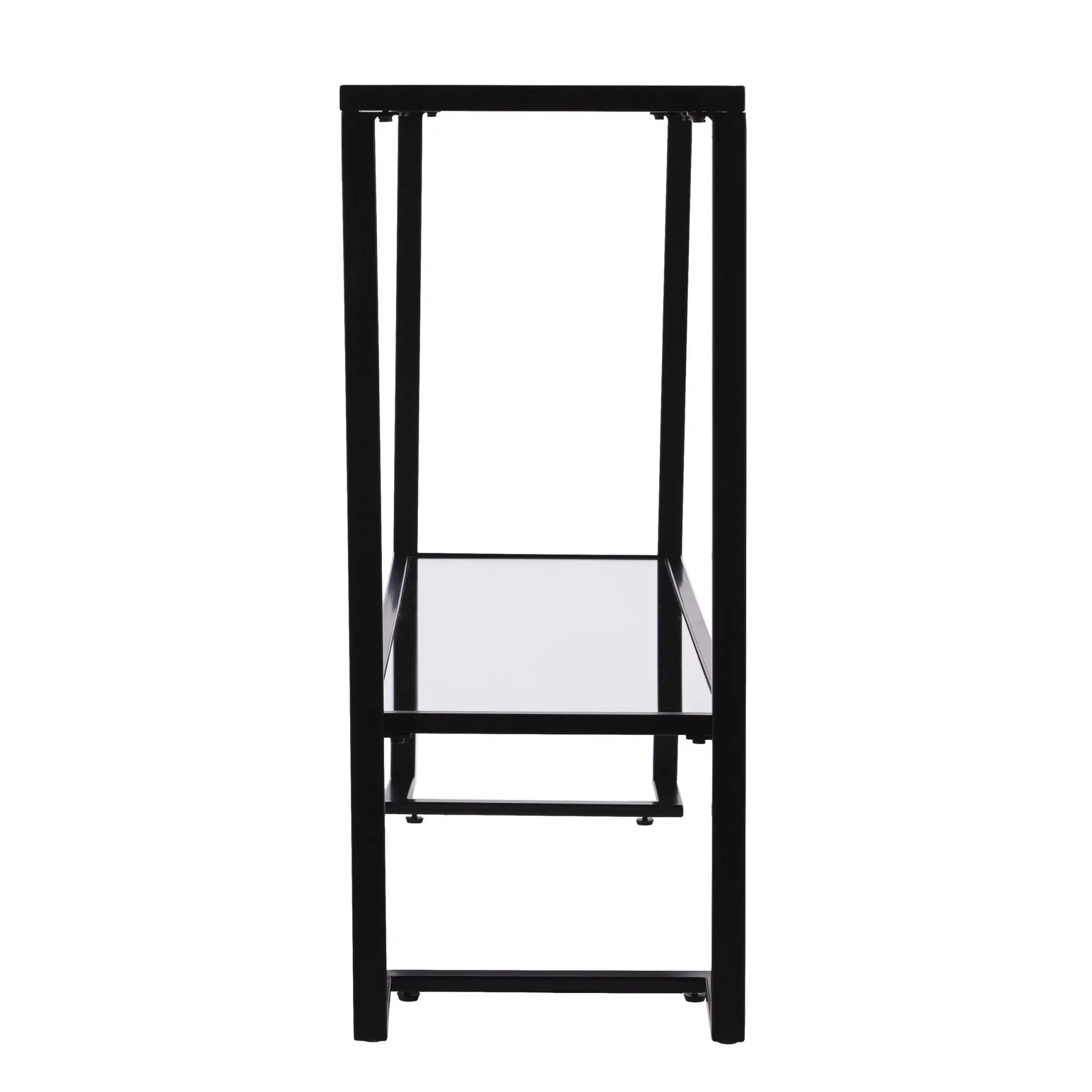 52" Clear and Black Glass Mirrored Sled Console Table With Shelves Homeroots Living Room