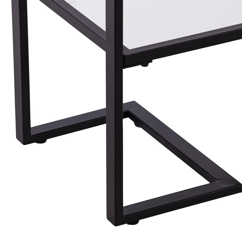 52" Clear and Black Glass Mirrored Sled Console Table With Shelves Homeroots Living Room