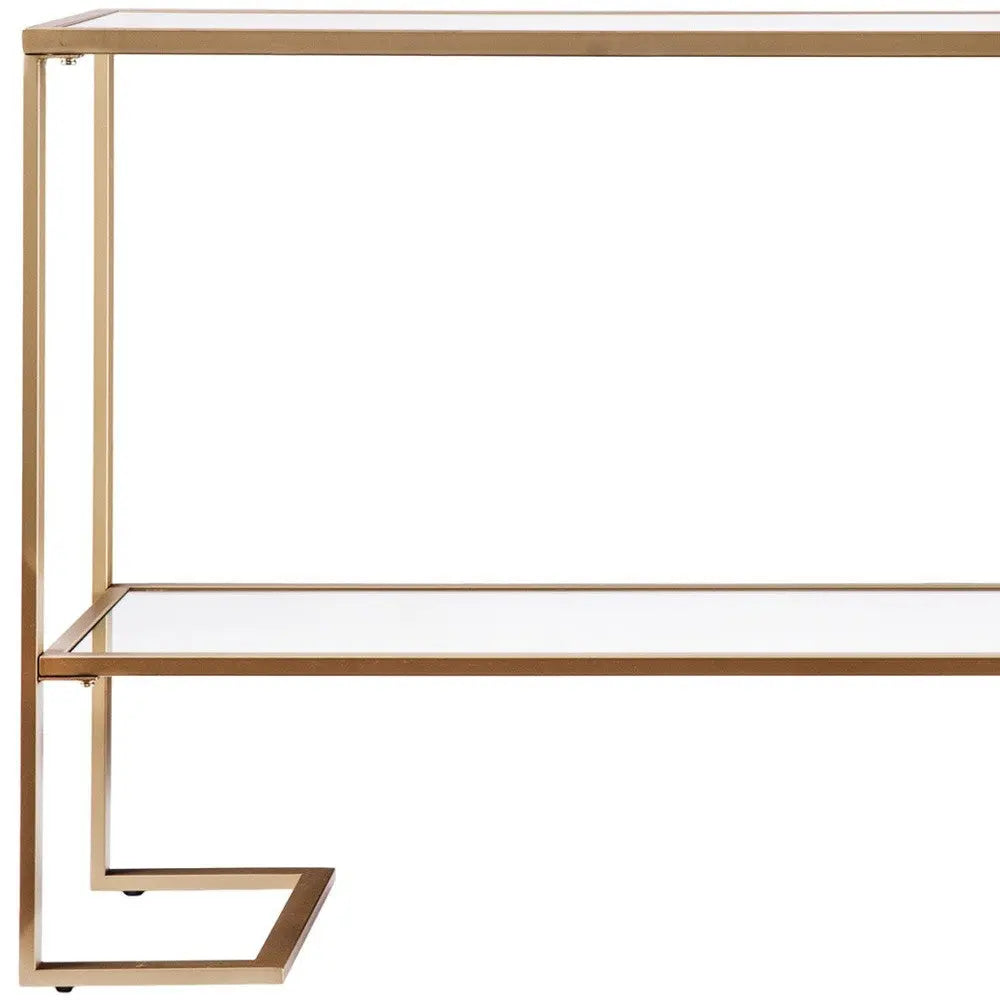 52" Clear and Gold Glass Mirrored Sled Console Table With Shelves Homeroots Living Room