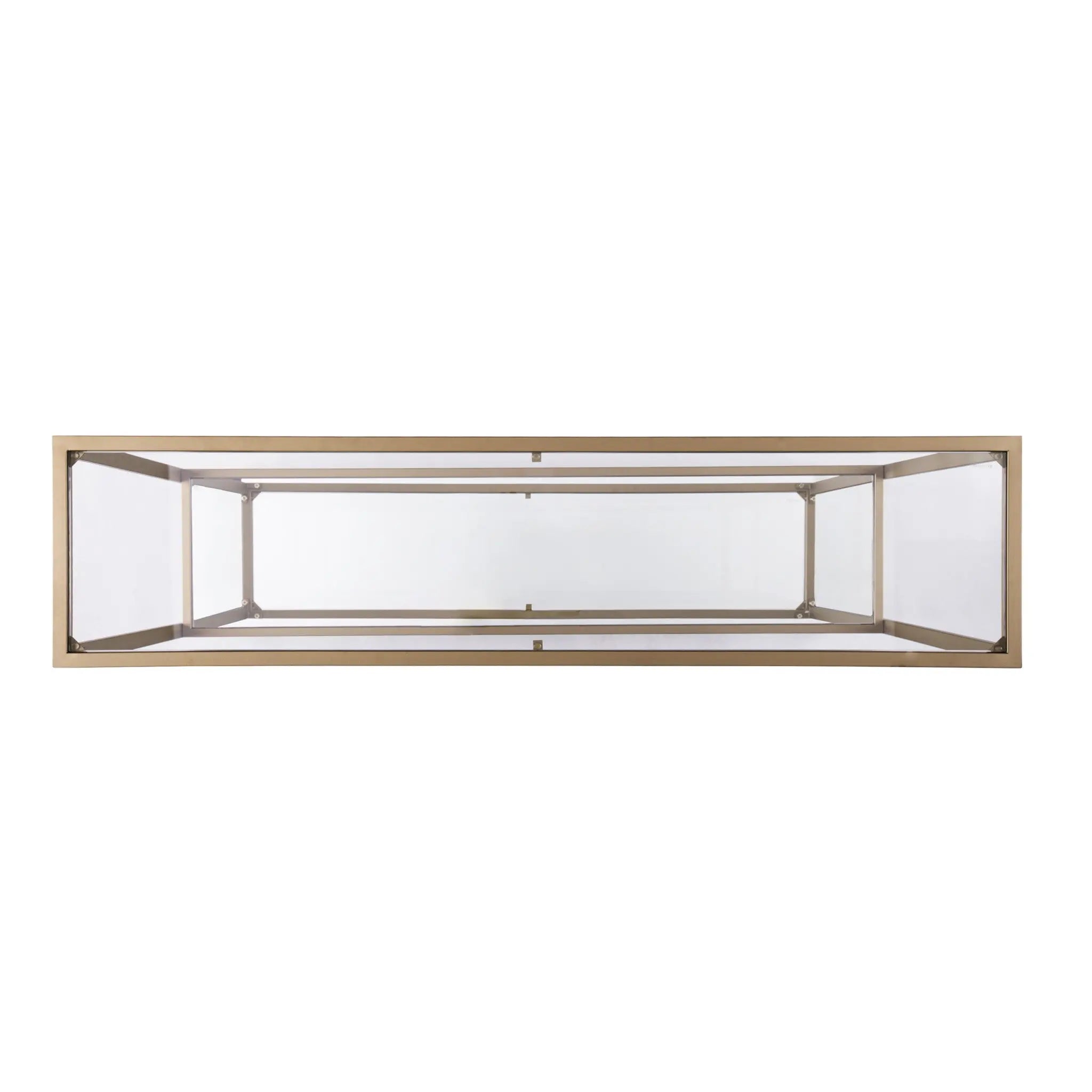 52" Clear and Gold Glass Mirrored Sled Console Table With Shelves Homeroots Living Room