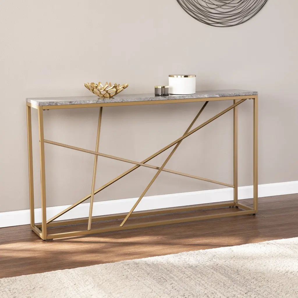 52" Gray and Gold Faux Marble Frame Console Table Homeroots Living Room
