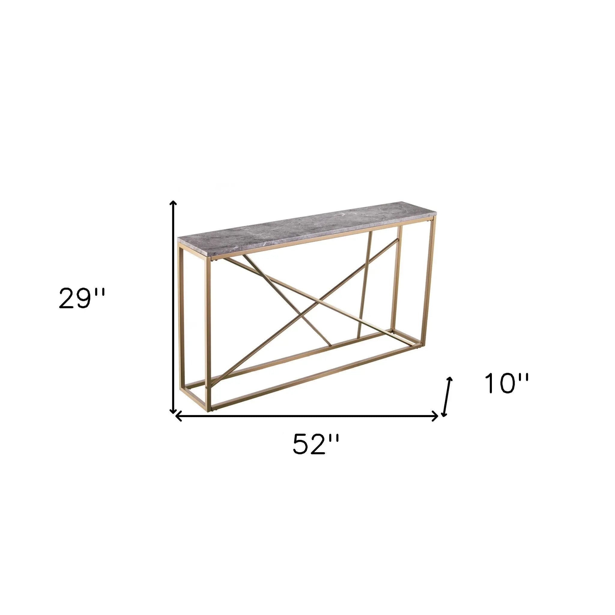 52" Gray and Gold Faux Marble Frame Console Table Homeroots Living Room