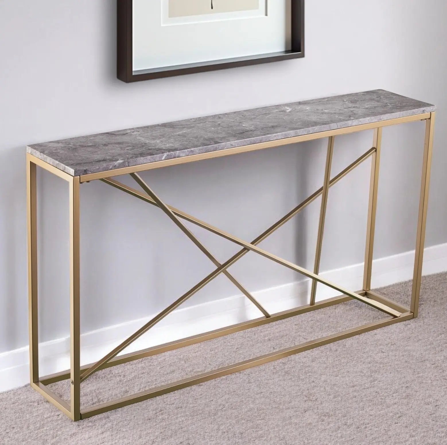 52" Gray and Gold Faux Marble Frame Console Table Homeroots Living Room
