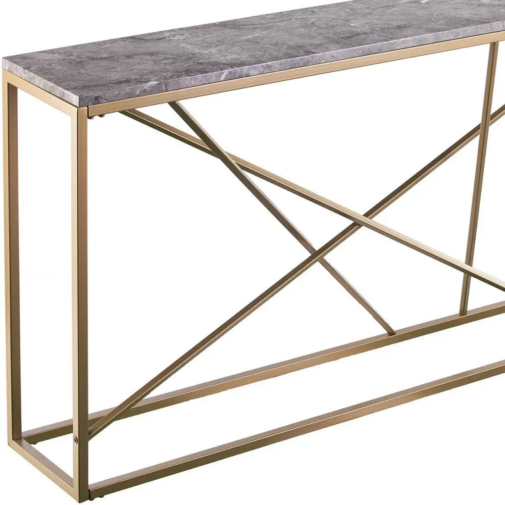 52" Gray and Gold Faux Marble Frame Console Table Homeroots Living Room