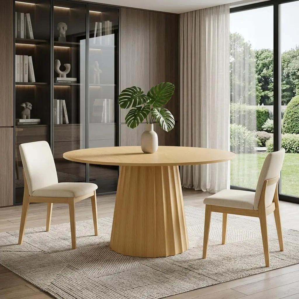 52" Natural Solid Wood Pedestal Base Round Top Dining Table Homeroots Kitchen & Dining
