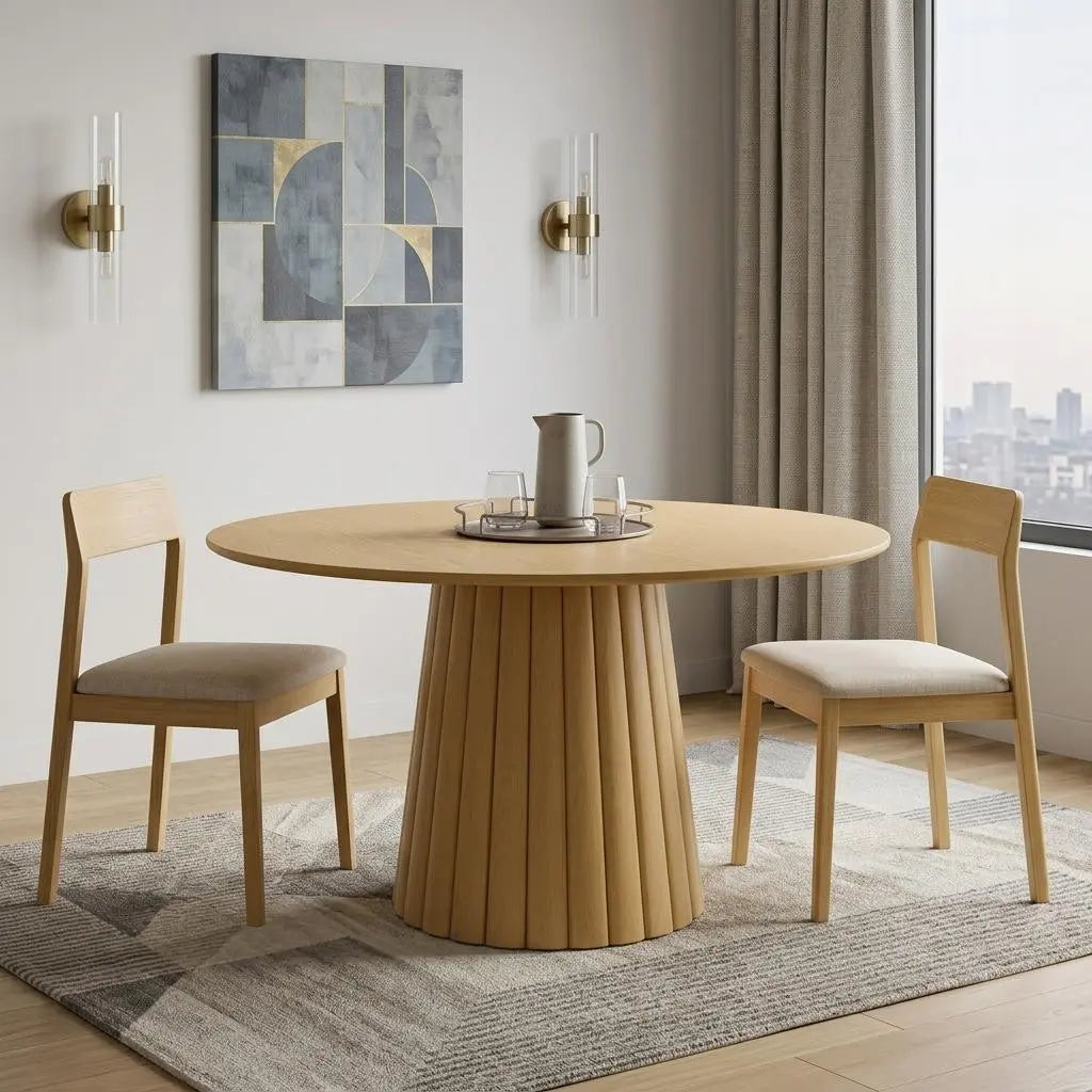 52" Natural Solid Wood Pedestal Base Round Top Dining Table Homeroots Kitchen & Dining