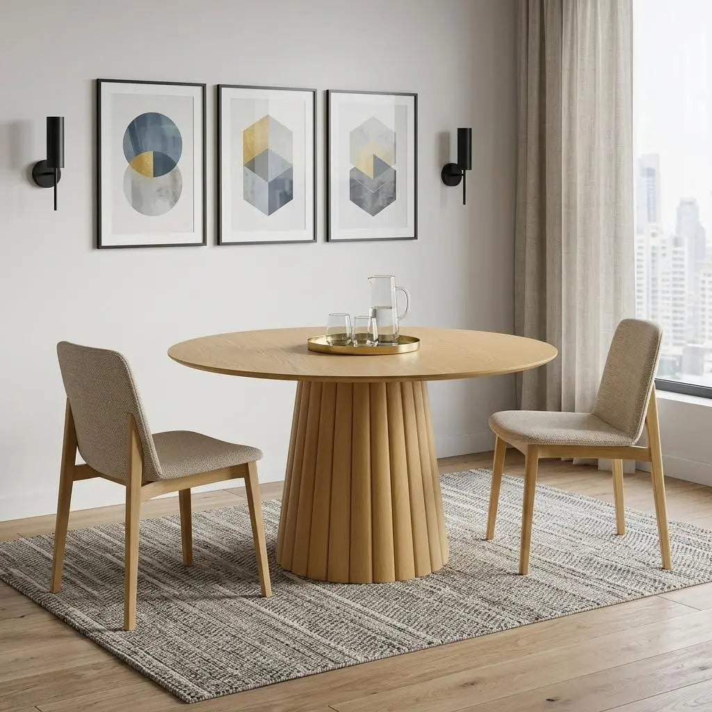 52" Natural Solid Wood Pedestal Base Round Top Dining Table Homeroots Kitchen & Dining