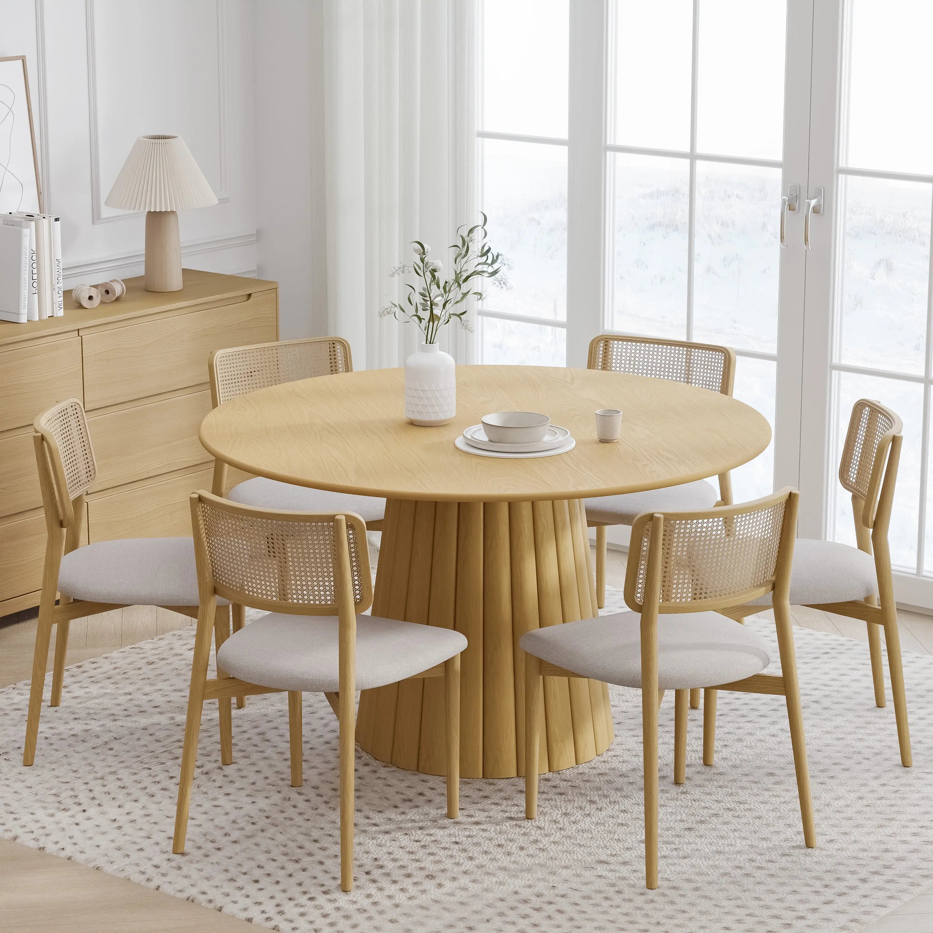 52" Natural Solid Wood Pedestal Base Round Top Dining Table Homeroots Kitchen & Dining