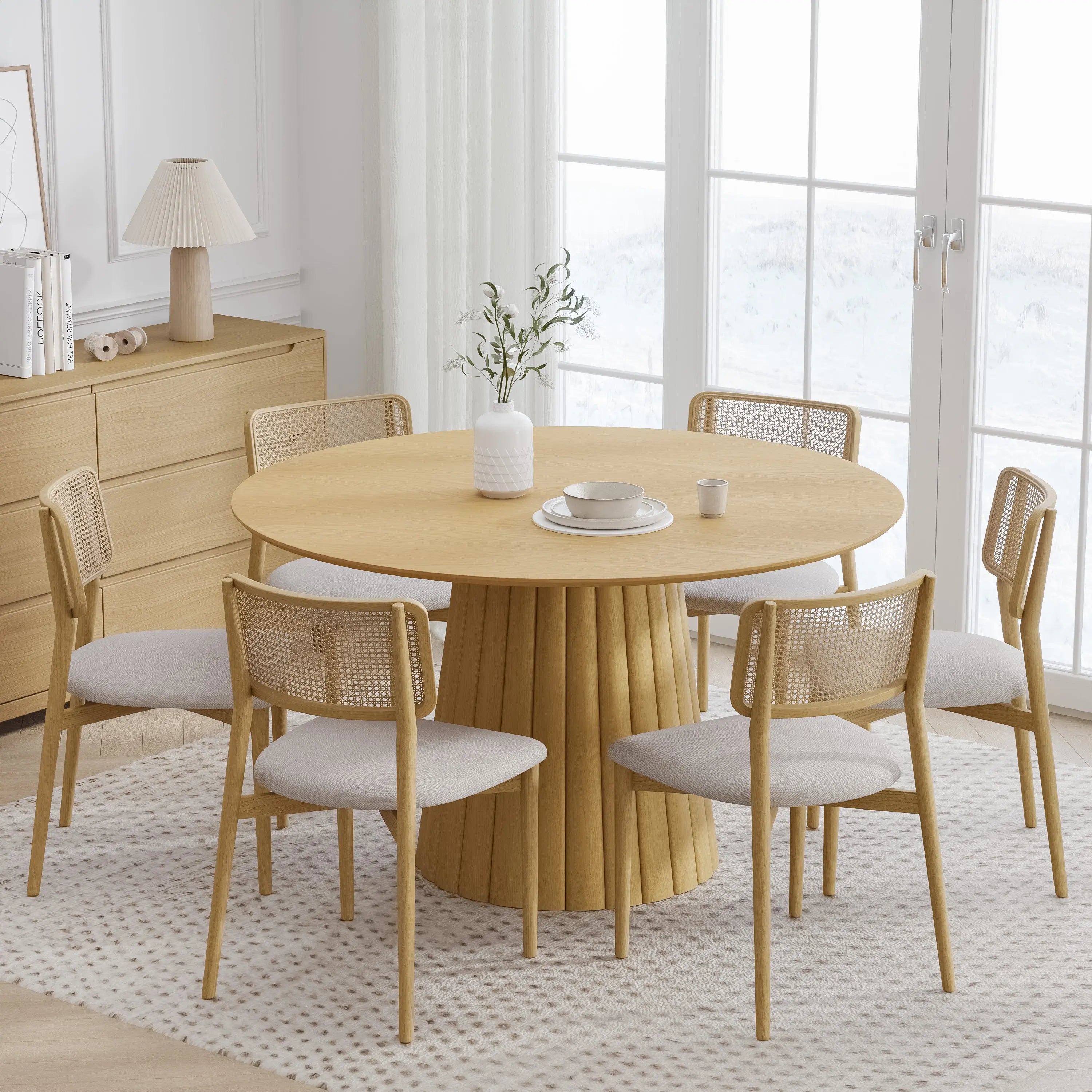 52" Natural Solid Wood Pedestal Base Round Top Dining Table Homeroots Kitchen & Dining