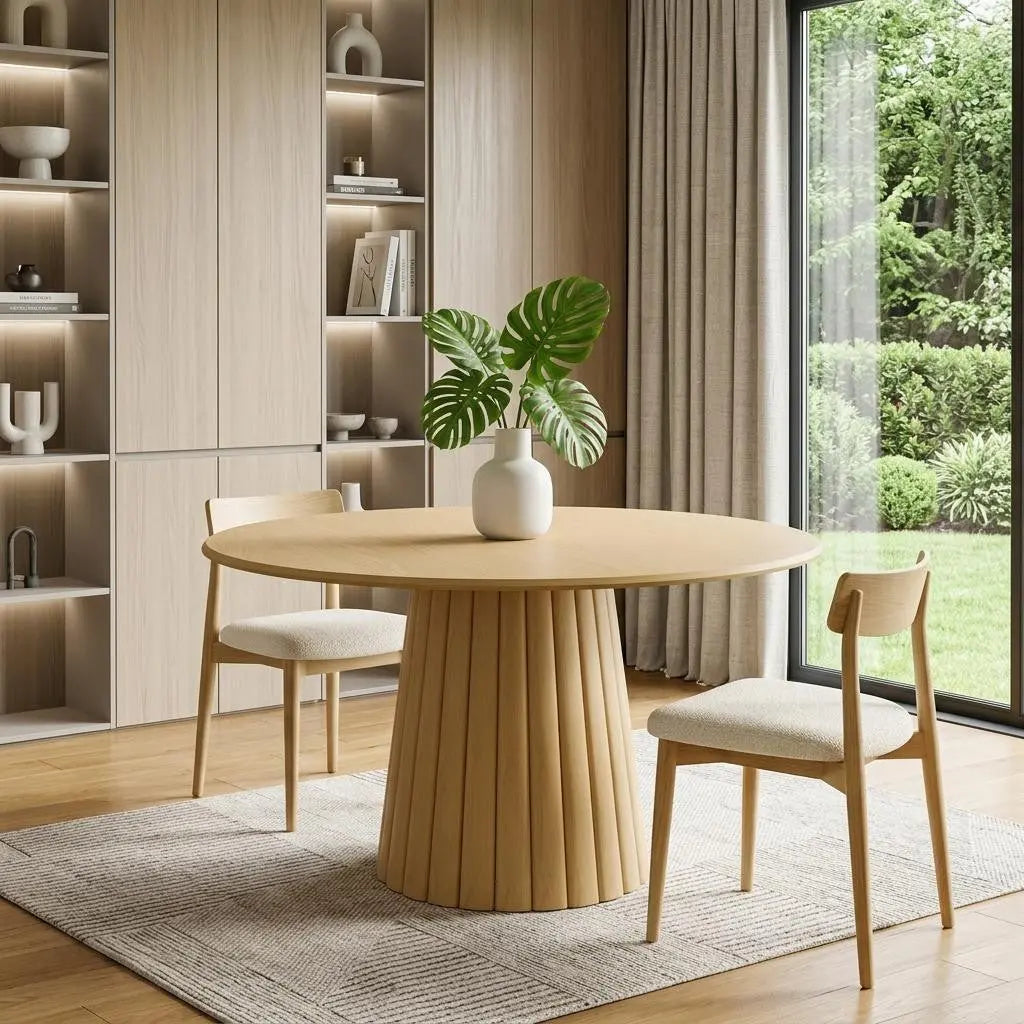 52" Natural Solid Wood Pedestal Base Round Top Dining Table Homeroots Kitchen & Dining