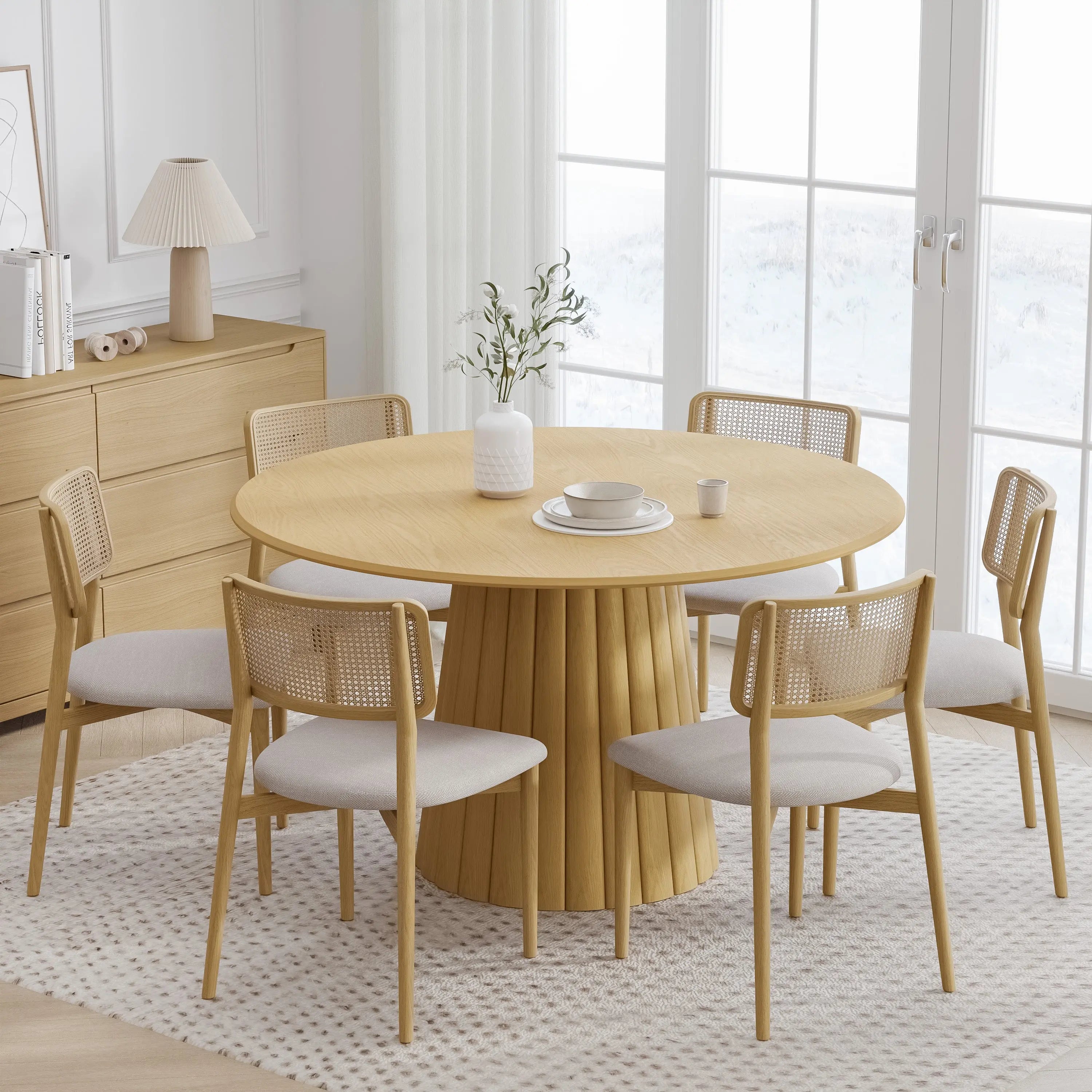 52" Natural Solid Wood Pedestal Base Round Top Dining Table Homeroots Kitchen & Dining
