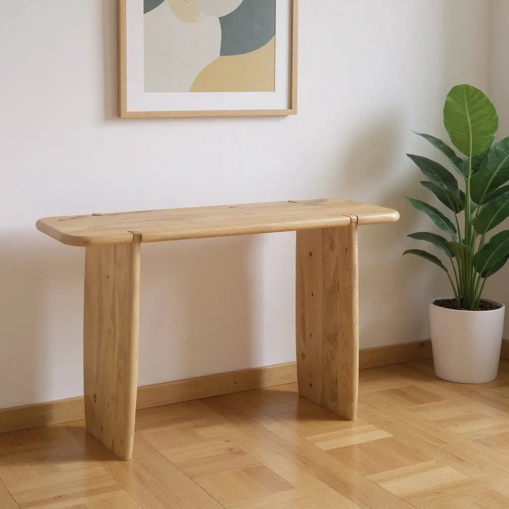 52" Natural Solid Wood Solid Console Table Homeroots Living Room