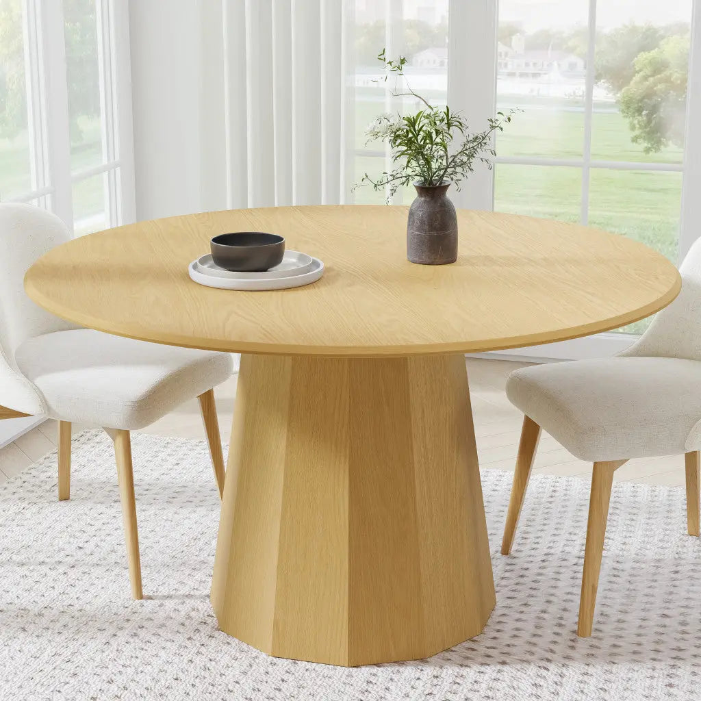 52" Oak Wood Pedestal Base Round Top Dining Table Homeroots Kitchen & Dining