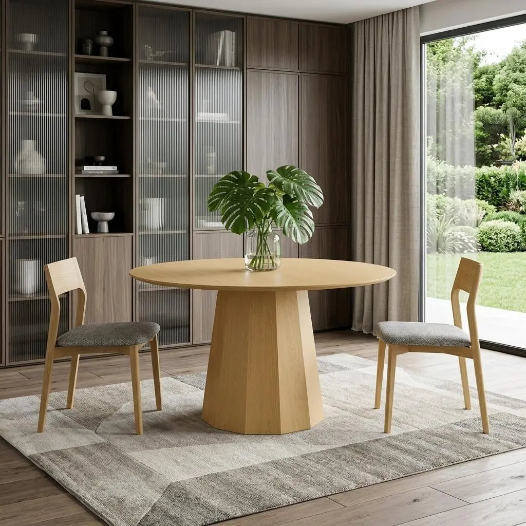 52" Oak Wood Pedestal Base Round Top Dining Table Homeroots Kitchen & Dining